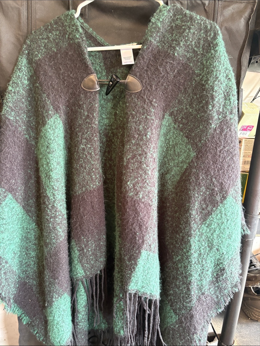 Maurices Green and Charcoal Toggle-Front Poncho